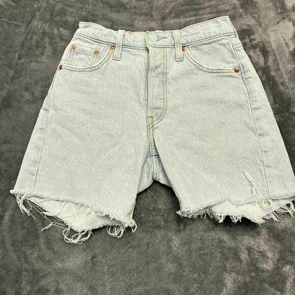 Levi's Premium 501 90's Shorts Womens Sz.23 Blue Button Fly Raw Hem High Rise - Picture 1 of 9